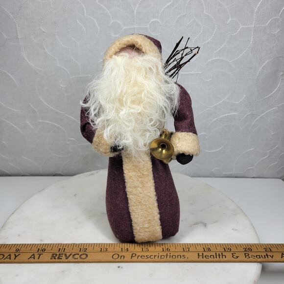 Handmade Primitive Santa Door Stop Weighted 10” Wool Coat Burlap Sack Vintage - Picture 10 of 12